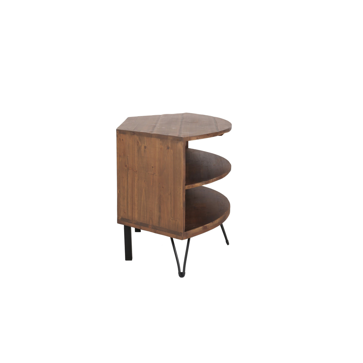 Fan Shape Reclaimed Wood Corner Media Table Space Saving