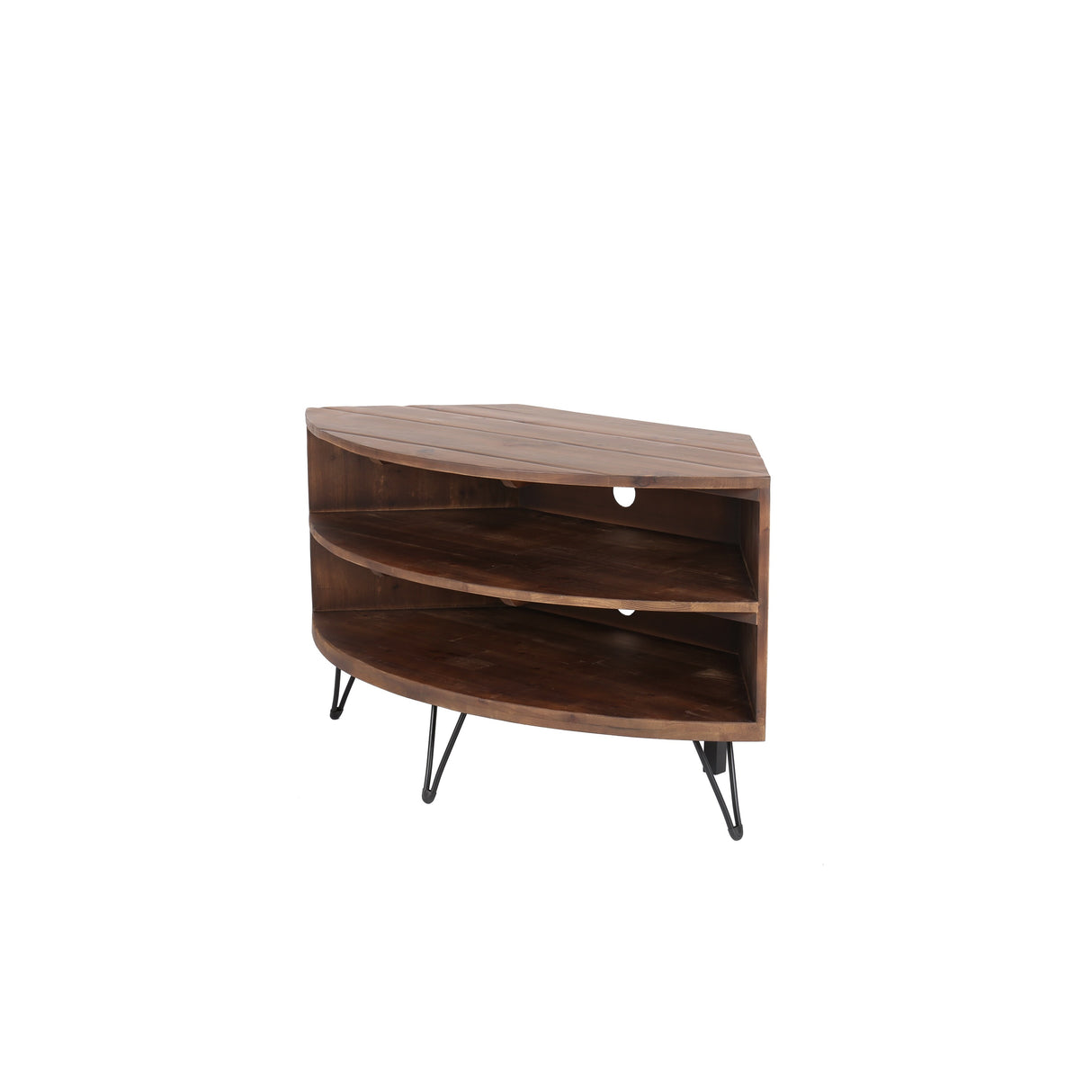 Fan Shape Reclaimed Wood Corner Media Table Space Saving