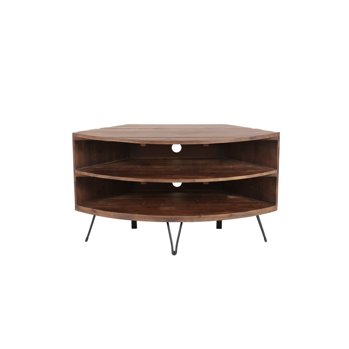 Fan Shape Reclaimed Wood Corner Media Table Space Saving