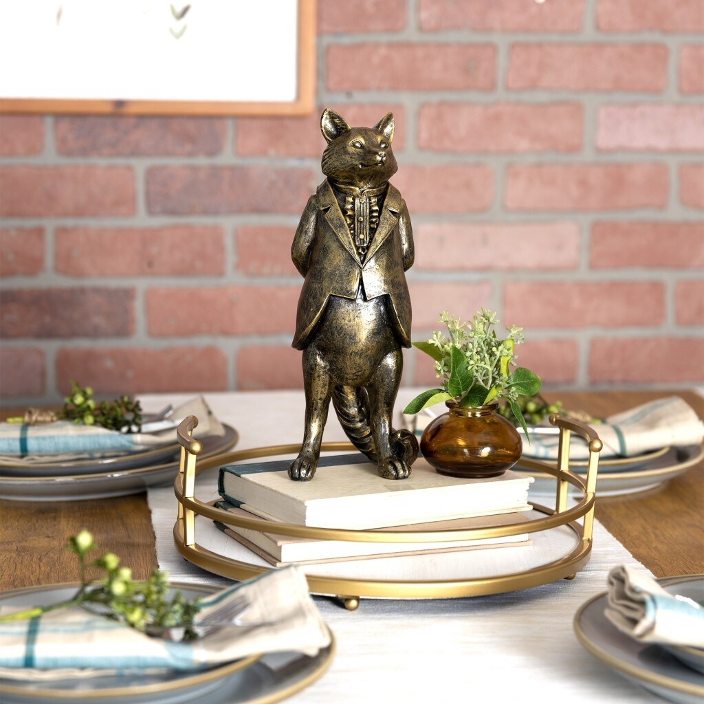 Fancy Victorian Fox Metal Statue - 10" H x 4" W x 3.25" D