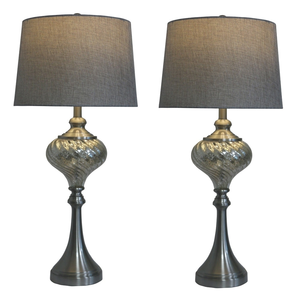 Fangio Lighting's 1594 Pair of 30in. Brushed Steel & Glass Table Lamps