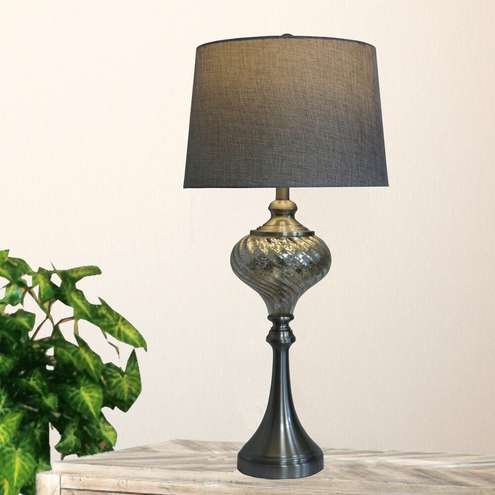 Fangio Lighting's 1594 Pair of 30in. Brushed Steel & Glass Table Lamps