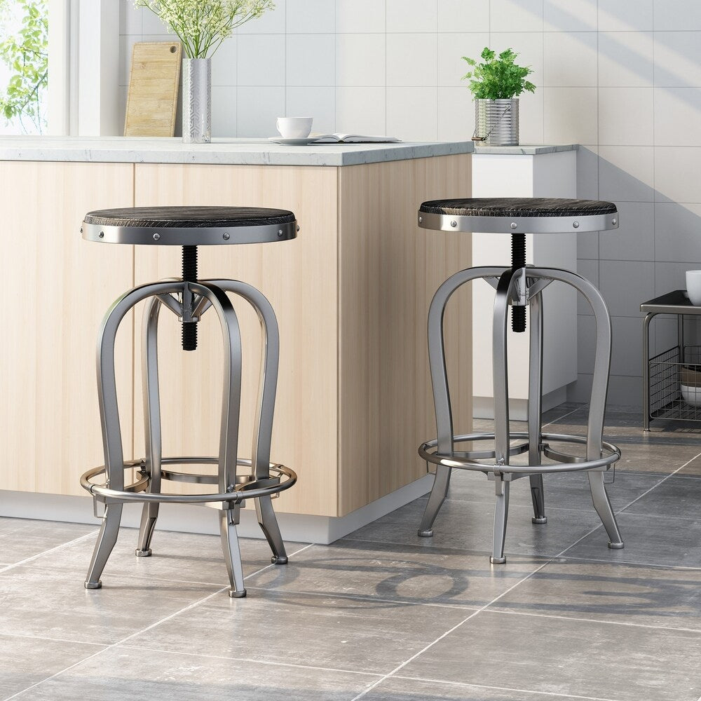 Farmdale Industrial Reclaimed Firwood Adjustable Height Swivel Bar Stool (Set of 2) by Christopher Knight Home