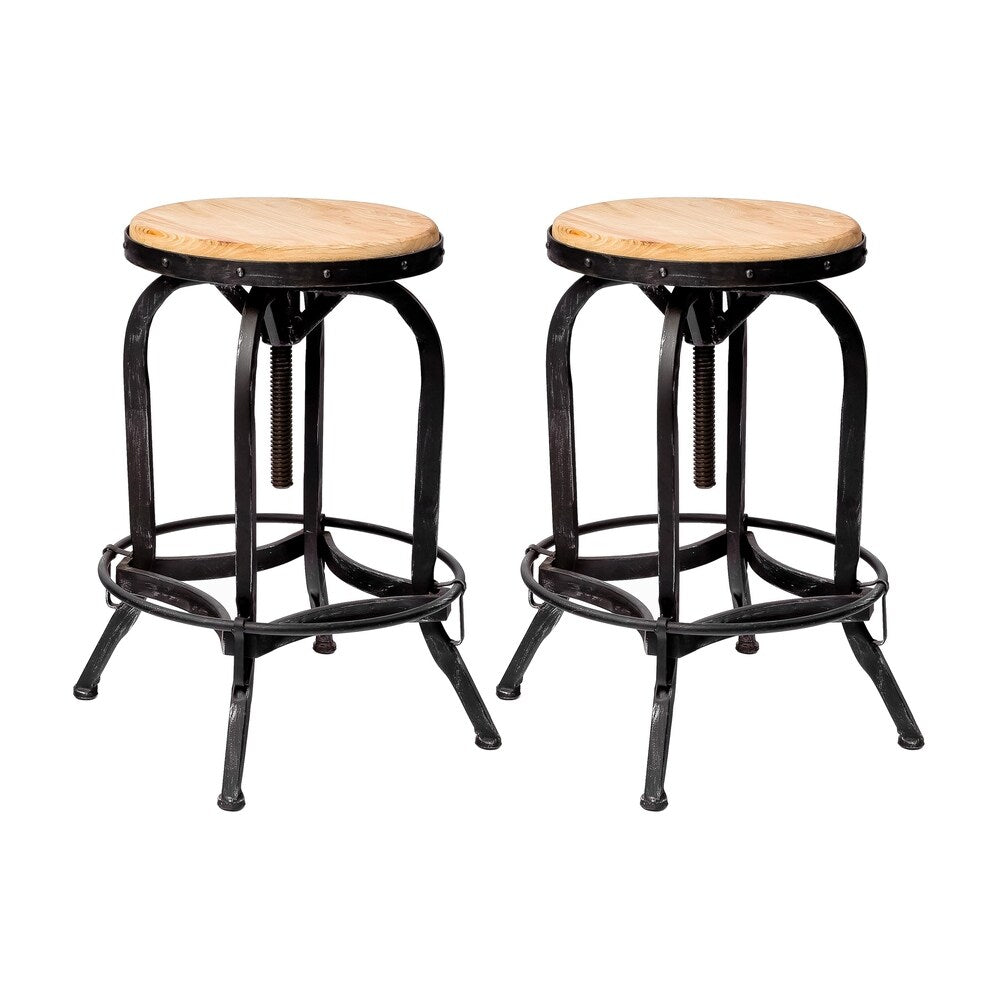 Farmdale Industrial Reclaimed Firwood Adjustable Height Swivel Bar Stool (Set of 2) by Christopher Knight Home