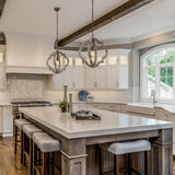 Farmhouse 1-Light Wood Lantern Chandelier Geometric Pendant Light for Kitchen Island - D 16"x H 17.5"