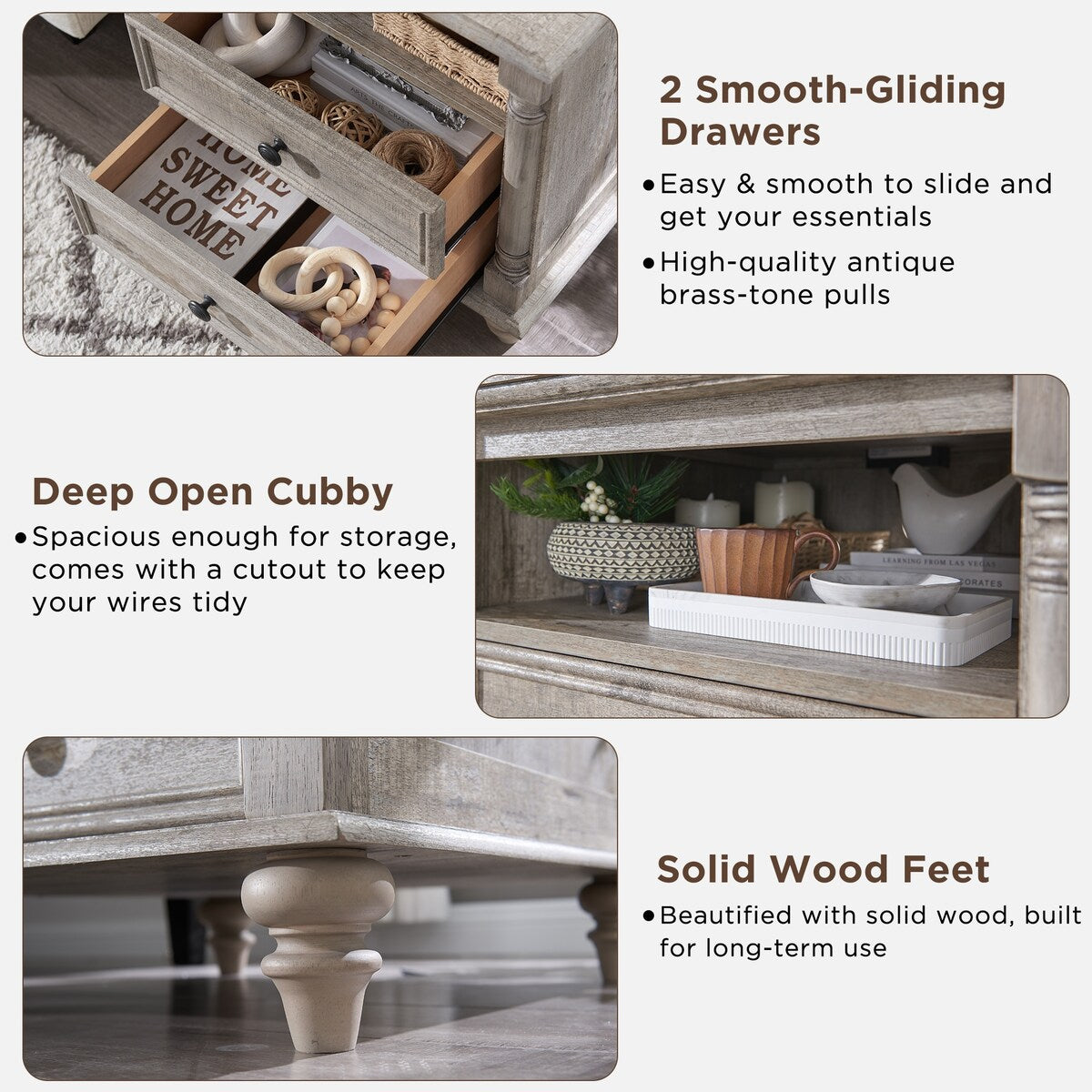 Farmhouse End Table, Sofa Side Table with Charging Station, Nightstand