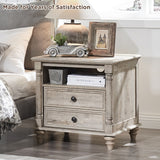 Farmhouse End Table, Sofa Side Table with Charging Station, Nightstand