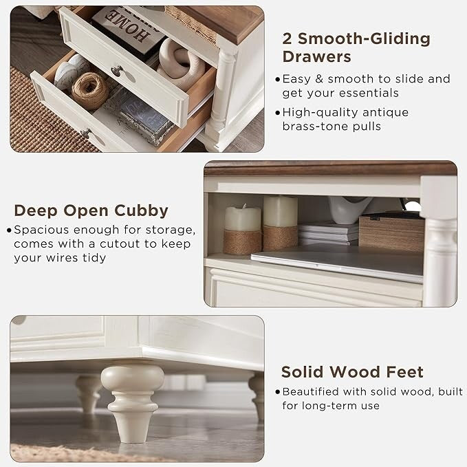 Farmhouse End Table, Sofa Side Table with Charging Station, Nightstand