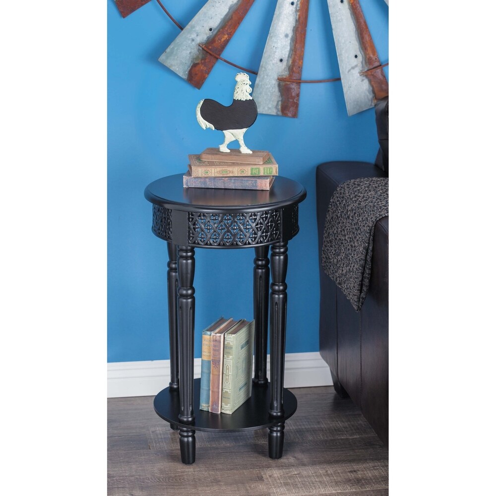 Farmhouse 27 Inch Round Black Wooden Side Table by Studio 350