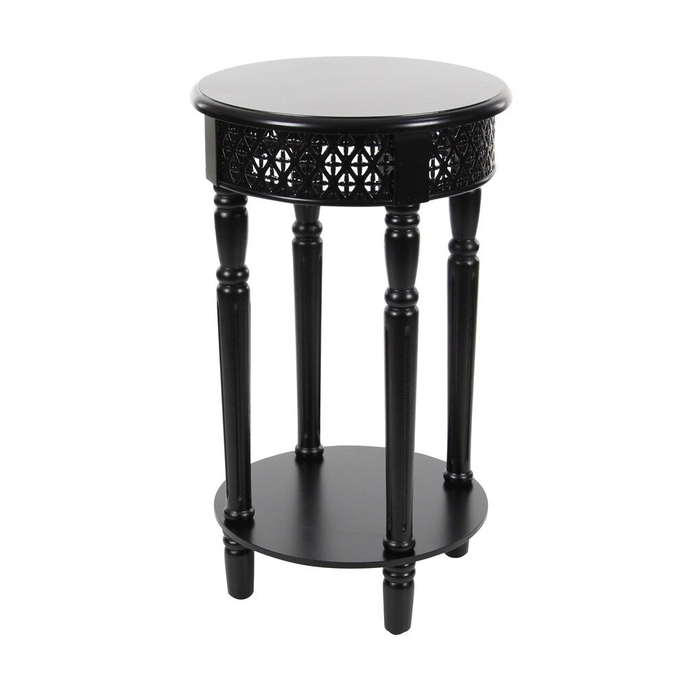 Farmhouse 27 Inch Round Black Wooden Side Table by Studio 350
