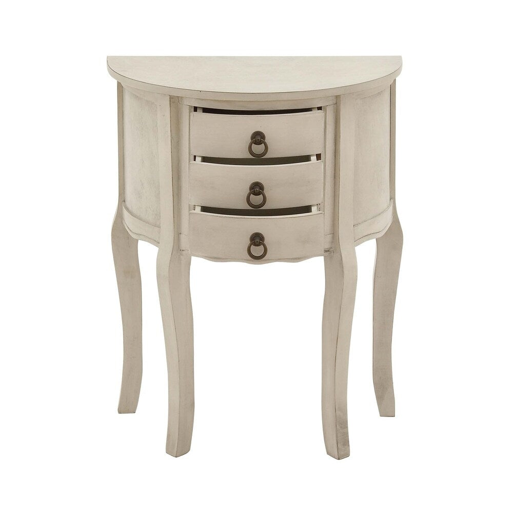 Farmhouse 28 Inch Demilune 3-Drawer Wooden Accent Table by Studio 350