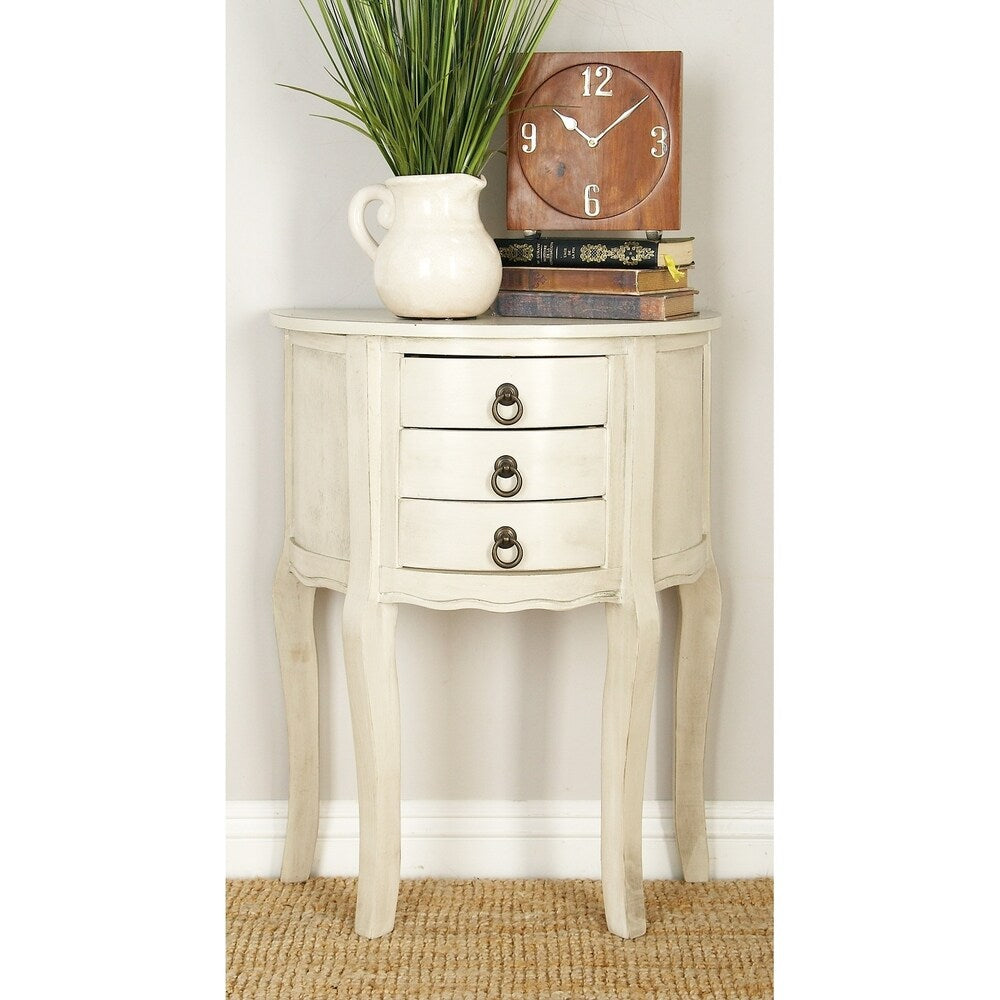 Farmhouse 28 Inch Demilune 3-Drawer Wooden Accent Table by Studio 350