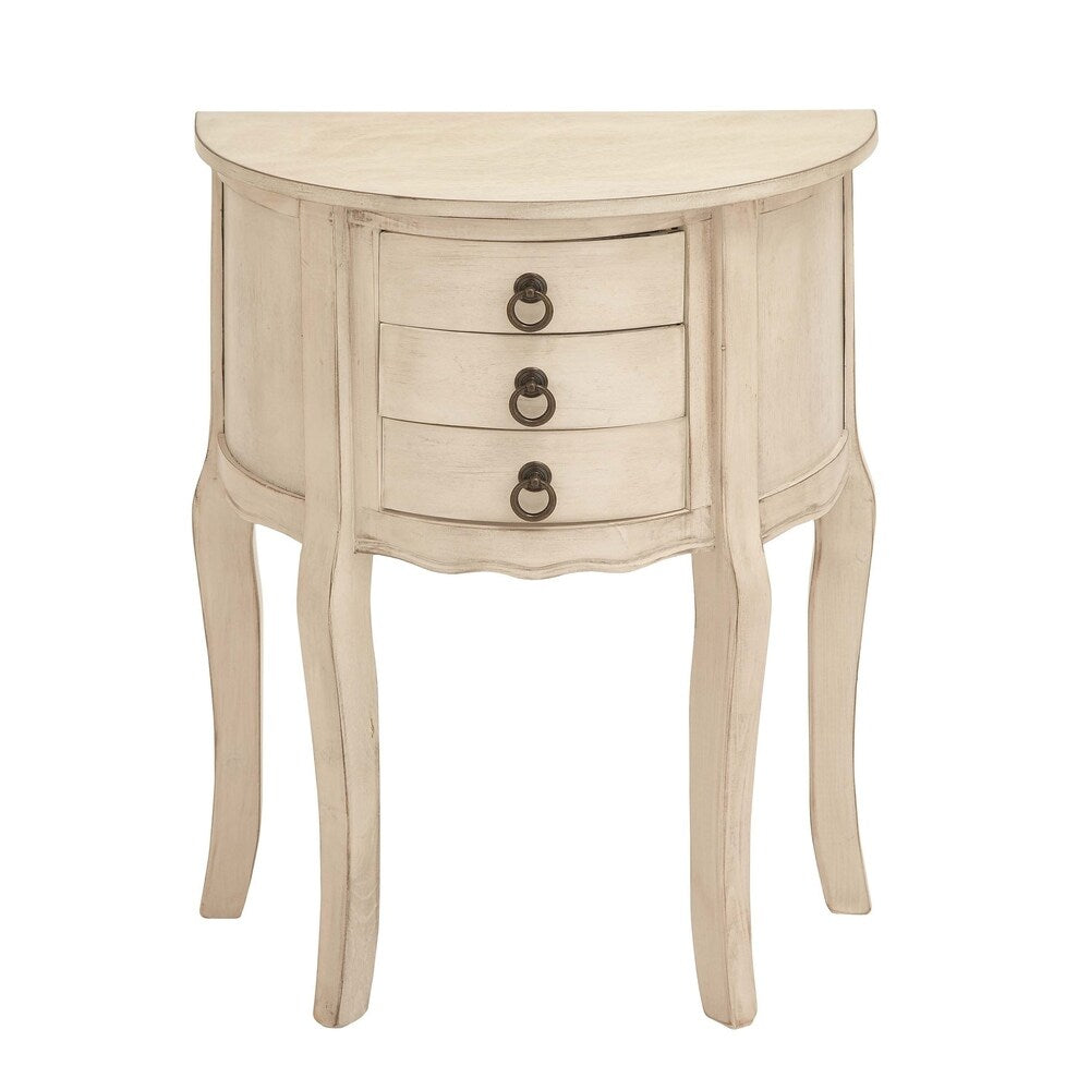 Farmhouse 28 Inch Demilune 3-Drawer Wooden Accent Table by Studio 350
