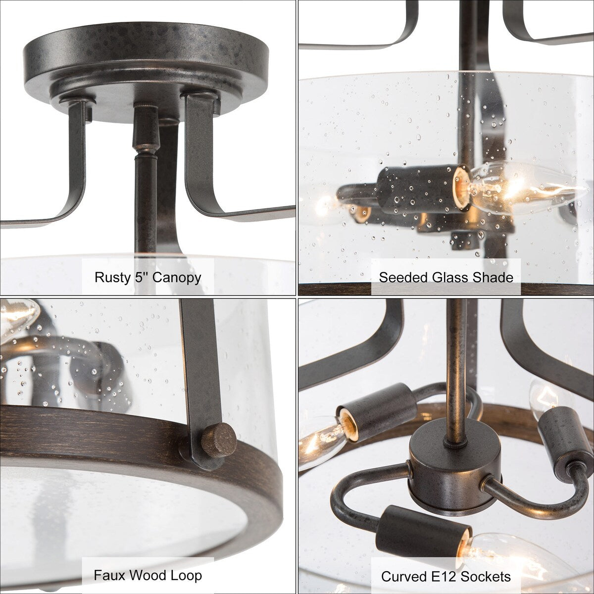 Modern Farmhouse 3-Light Drum Glass Semi-Flush Mount Ceiling Lights