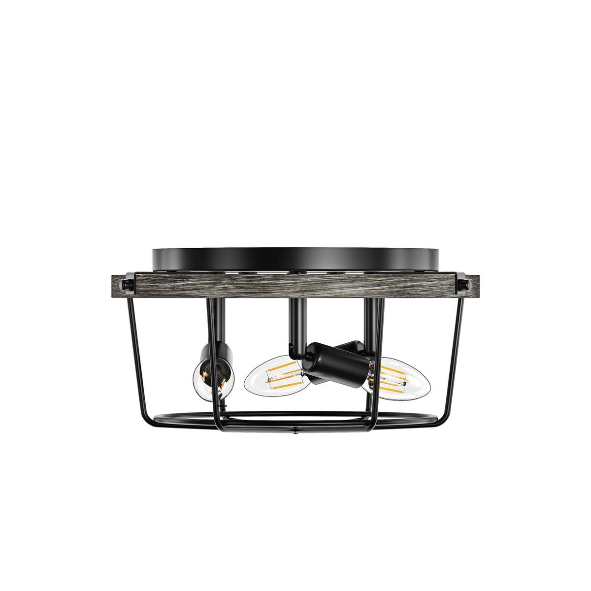 Farmhouse 3-Light Metal Ceiling Lighting Fixture with Wood Grain Design