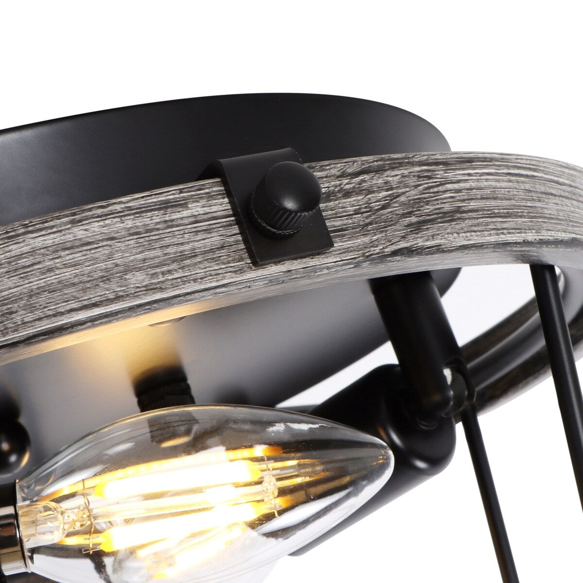 Farmhouse 3-Light Metal Ceiling Lighting Fixture with Wood Grain Design