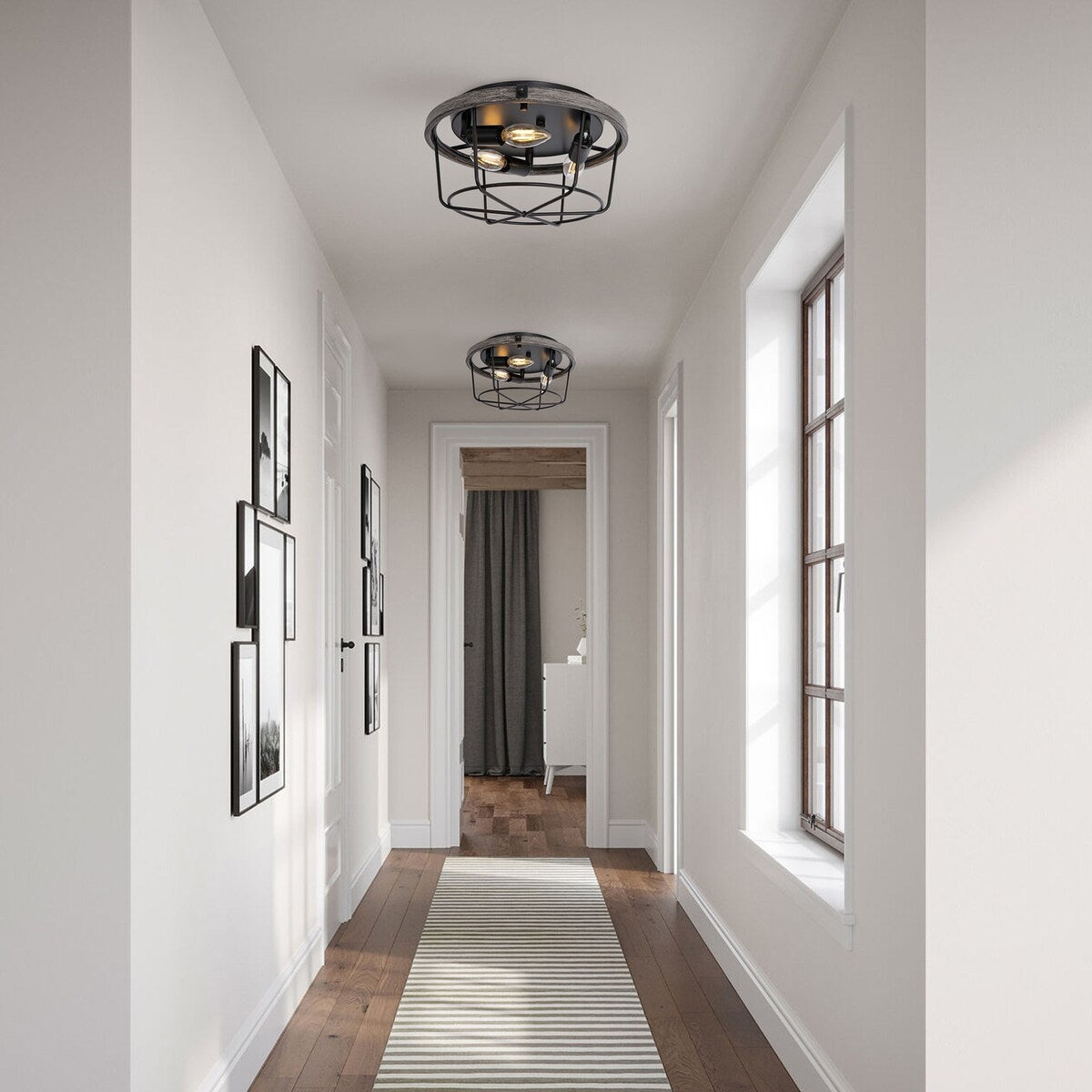 Farmhouse 3-Light Metal Ceiling Lighting Fixture with Wood Grain Design