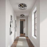 Farmhouse 3-Light Metal Ceiling Lighting Fixture with Wood Grain Design