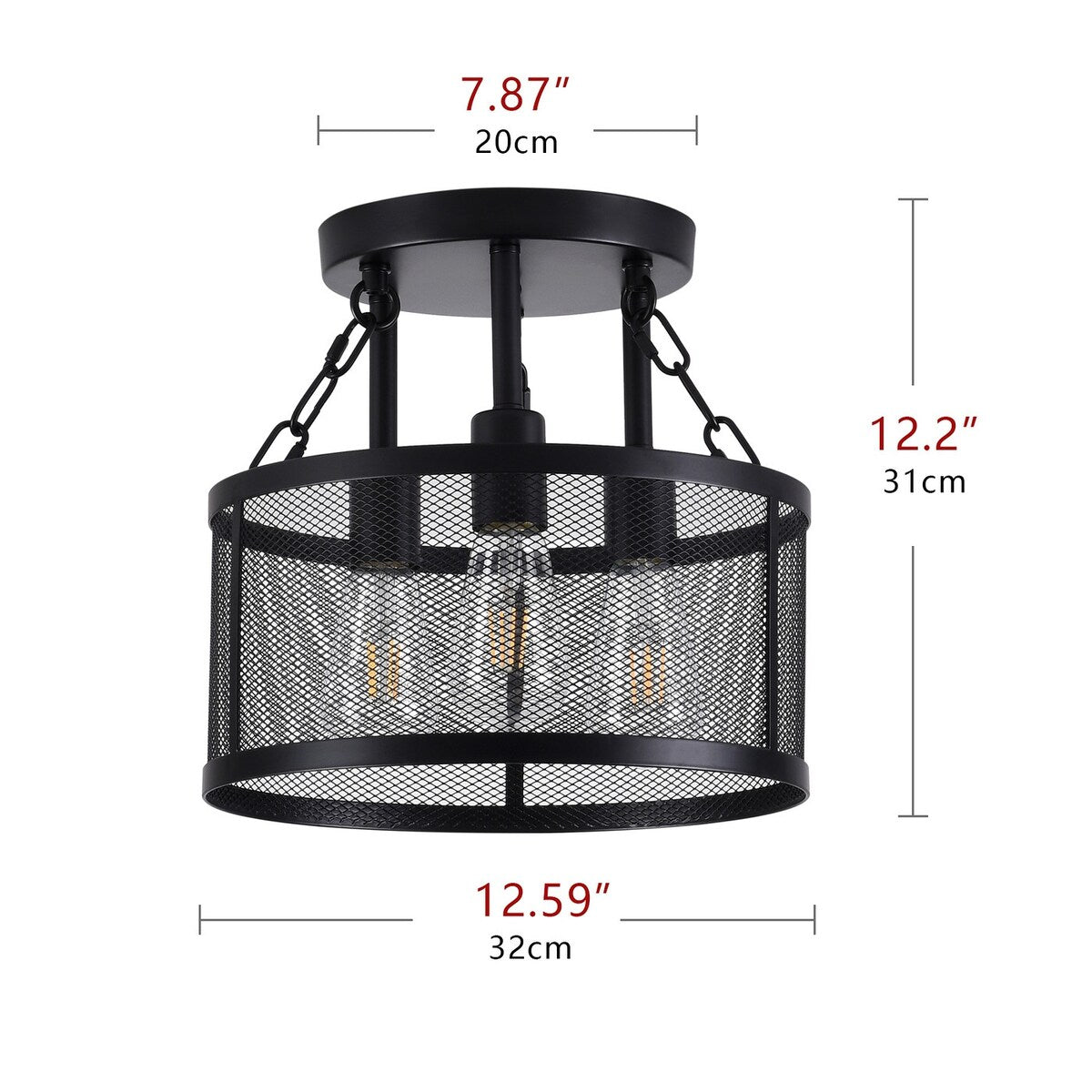 Farmhouse 3-Light Semi Flush Mount Metal Ceiling Light for Kitchen Bedroom Foyer