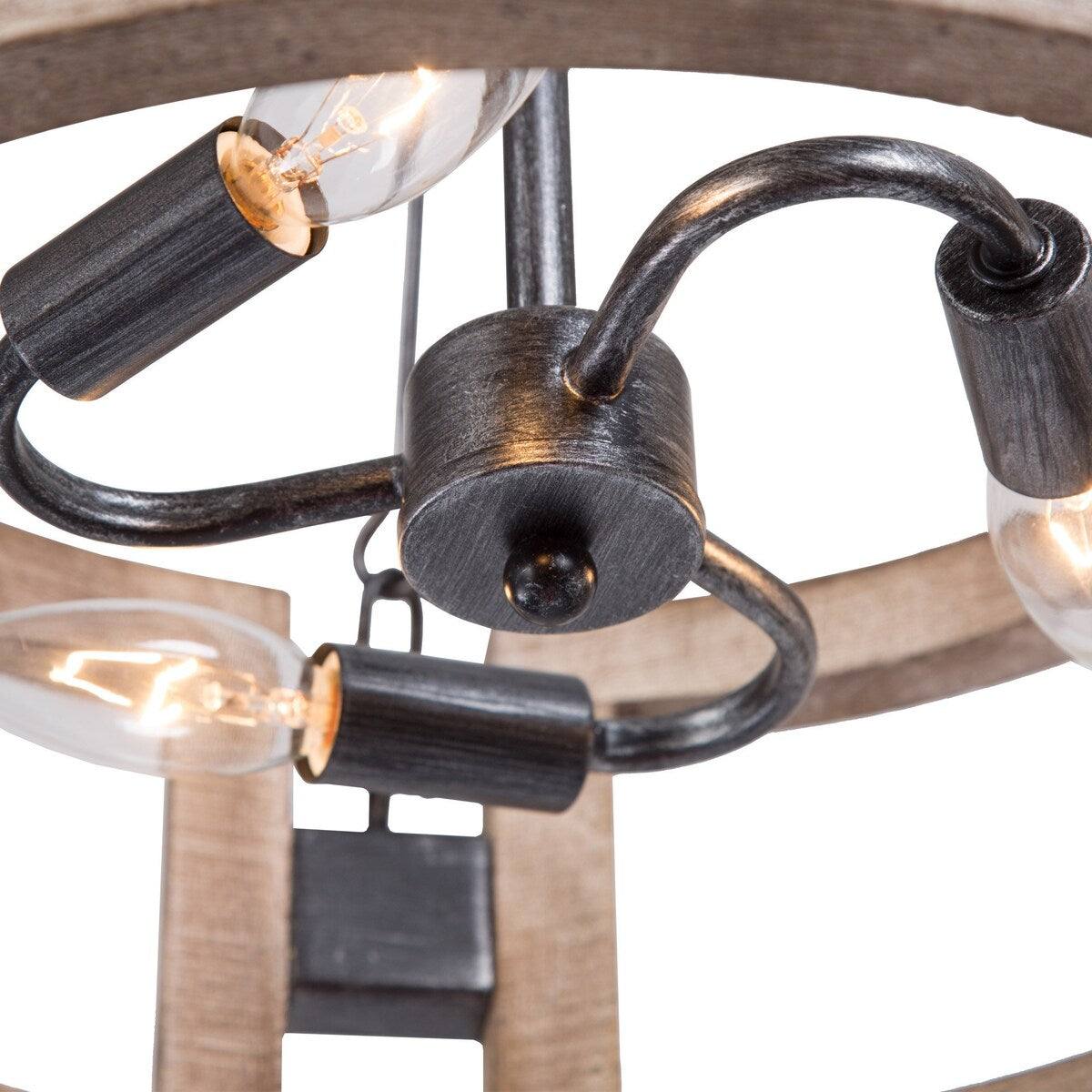 Farmhouse 3-Light Wood Drum Chandelier for Dining Room - Distressed Birch/Brushed-Silver - D15.74"*H20.86"