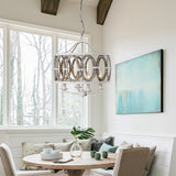Farmhouse 4-Light Distressed White Drum Shade Wooden Chandelier - 18.9-in W