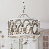 Farmhouse 4-Light Distressed White Drum Shade Wooden Chandelier - 18.9-in W