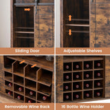 Farmhouse 47'' Wine Bar Cabinet Buffet Sideboard Cabinet with 16 Bottle Wine Rack - 15.7"D x 47.2"W x 34.61"H