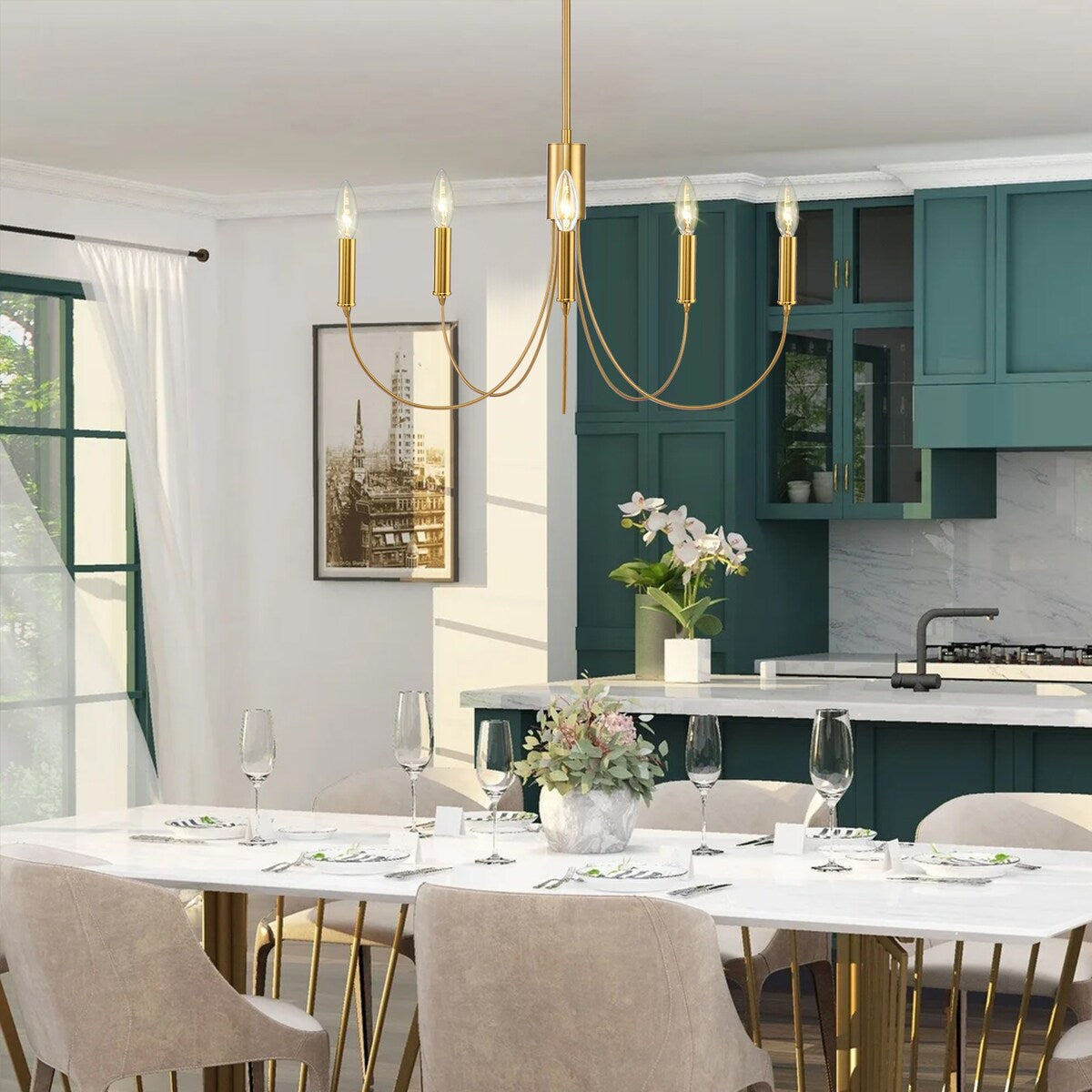 Farmhouse 5-Light Classic Candle Chandelier for Dining Room