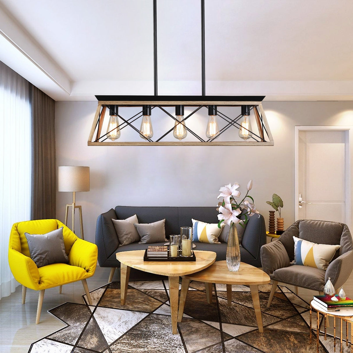 Farmhouse 5-Lights Linear Island Chandeliers for Dining Room