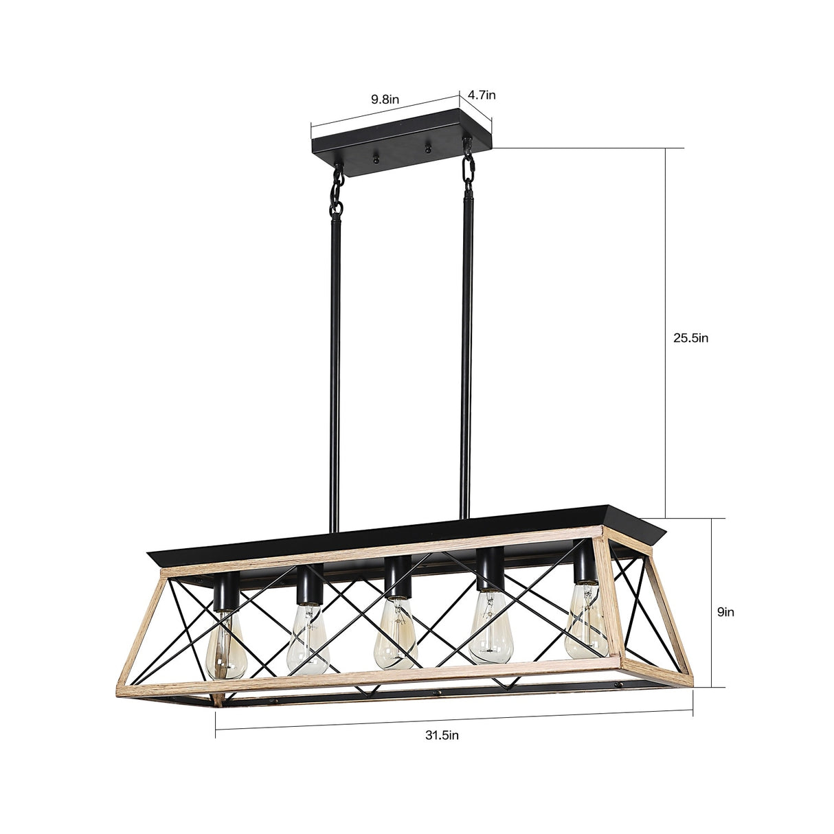 Farmhouse 5-Lights Linear Island Chandeliers for Dining Room