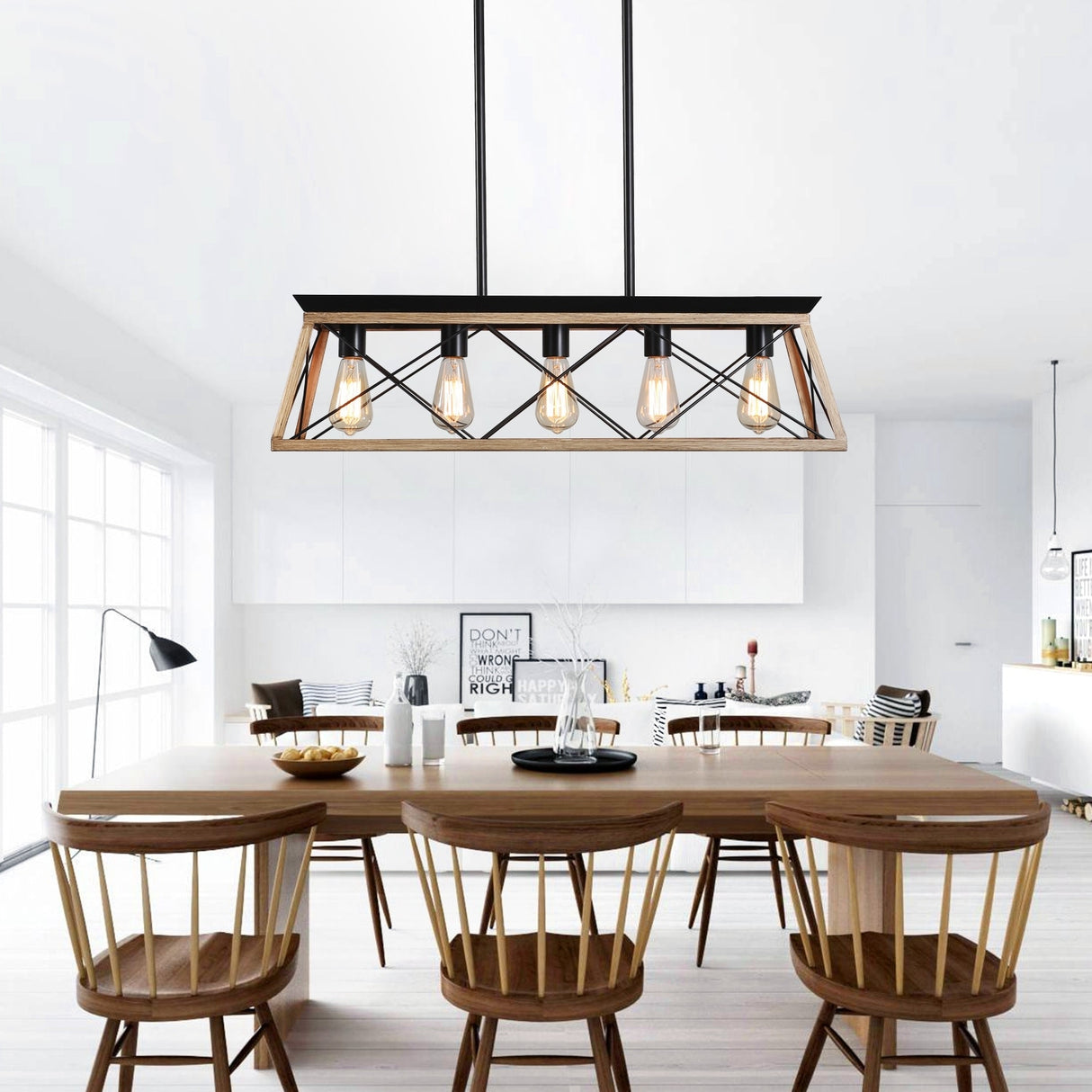 Farmhouse 5-Lights Linear Island Chandeliers for Dining Room