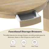 Farmhouse 5-Piece Extendable Round Dining Table Set with Storage Drawers and 4 Dining Chairs,16" Removable Leaf