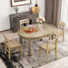 Farmhouse 5-Piece Extendable Round Dining Table Set with Storage Drawers and 4 Dining Chairs,16" Removable Leaf