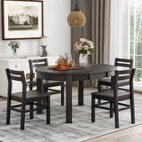 Farmhouse 5-Piece Extendable Round Dining Table Set with Storage Drawers and 4 Dining Chairs,16" Removable Leaf