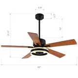 Farmhouse 52" Black 5-Blade Ceiling Fan with Light Kit and Remote