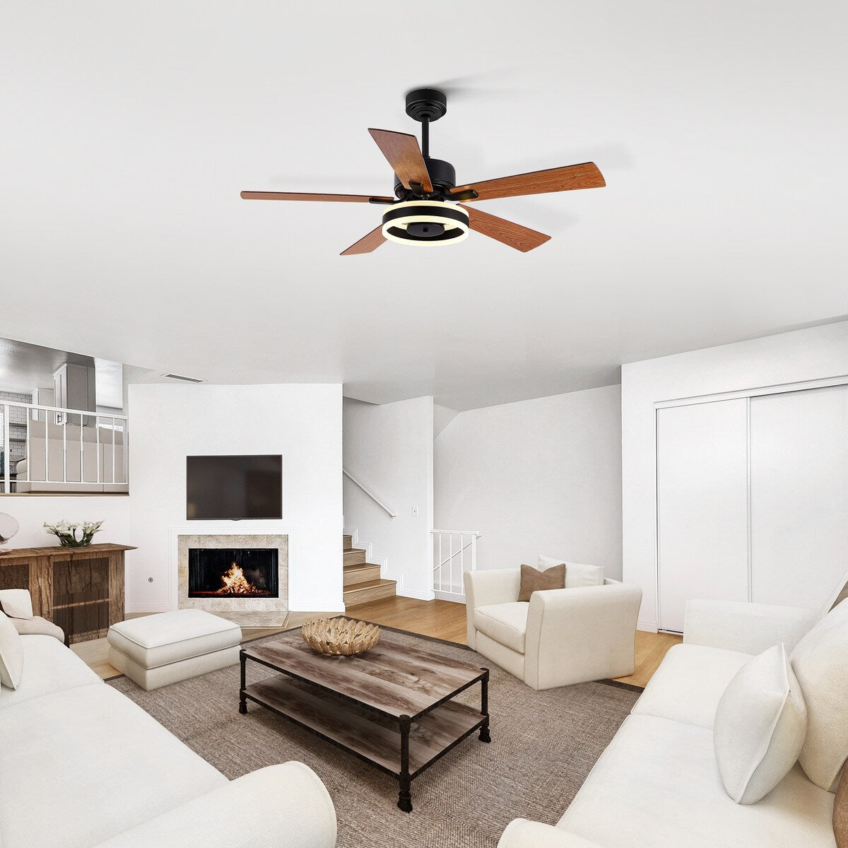 Farmhouse 52" Black 5-Blade Ceiling Fan with Light Kit and Remote