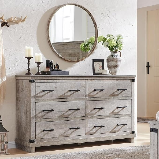 Farmhouse 6 Drawers Dresser, Wood Chest of Drawers, Closet Dresser
