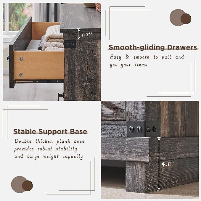 Farmhouse 6 Drawers Dresser, Wood Chest of Drawers, Closet Dresser
