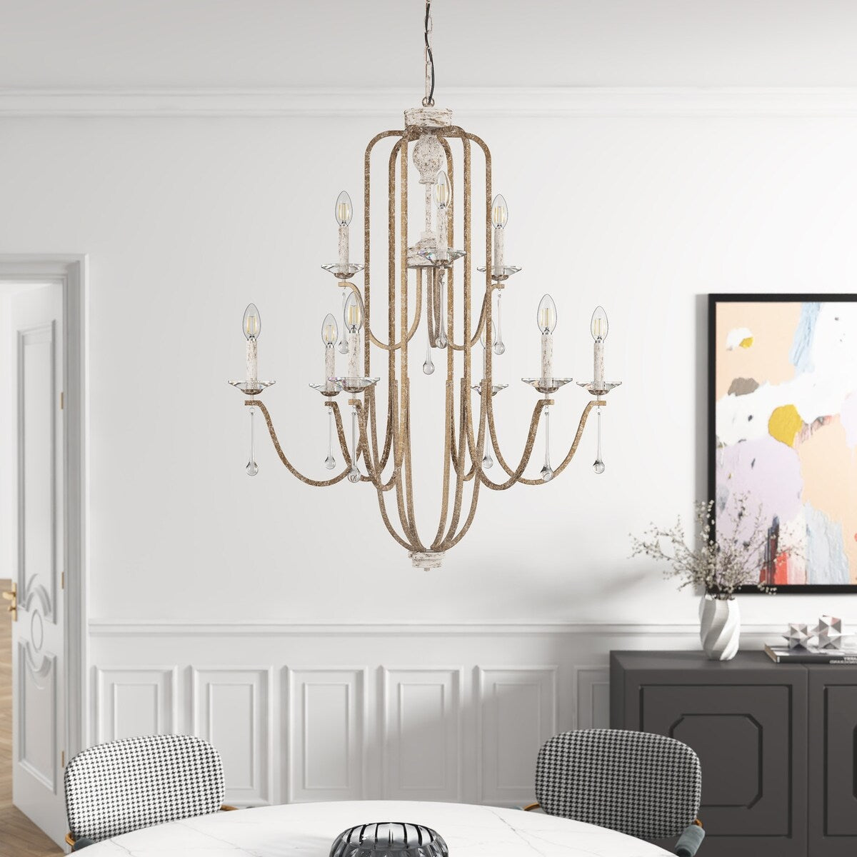 Farmhouse 9-Light Candle Crystal Chandelier for Kitchen Island
