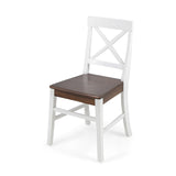 Farmhouse Acacia Wood Dining Chairs, White / Walnut 21D x 17.75W x 35.5H Inch