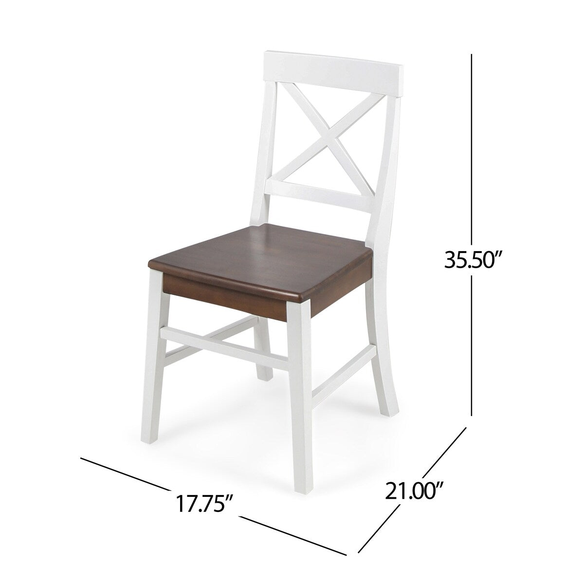 Farmhouse Acacia Wood Dining Chairs, White / Walnut 21D x 17.75W x 35.5H Inch