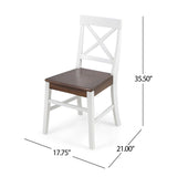 Farmhouse Acacia Wood Dining Chairs, White / Walnut 21D x 17.75W x 35.5H Inch