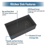 Farmhouse/Apron-Front Single Bowl Concrete Workstation Kitchen Sink with Rolling Drying Rack, Cutting Board, Grid, and Strainers