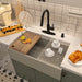 Farmhouse/Apron-Front Single Bowl Concrete Workstation Kitchen Sink with Rolling Drying Rack, Cutting Board, Grid, and Strainers