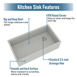 Farmhouse/Apron-Front Single Bowl Concrete Workstation Kitchen Sink with Rolling Drying Rack, Cutting Board, Grid, and Strainers