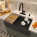 Farmhouse/Apron-Front Single Bowl Concrete Workstation Kitchen Sink with Rolling Drying Rack, Cutting Board, Grid, and Strainers