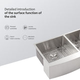 36 in. Farmhouse Apron-Front Stainless Steel Double Bowl Kitchen Sink