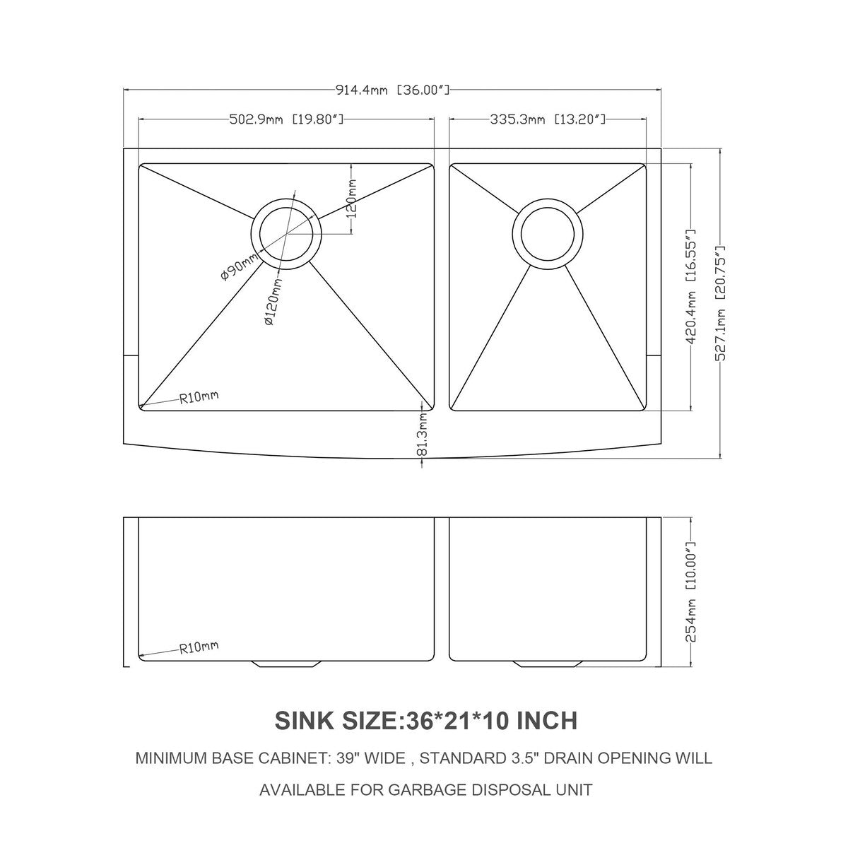 36 in. Farmhouse Apron-Front Stainless Steel Double Bowl Kitchen Sink