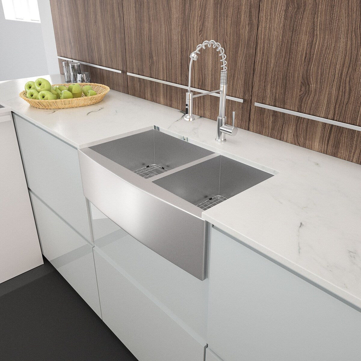 36 in. Farmhouse Apron-Front Stainless Steel Double Bowl Kitchen Sink