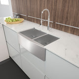 36 in. Farmhouse Apron-Front Stainless Steel Double Bowl Kitchen Sink